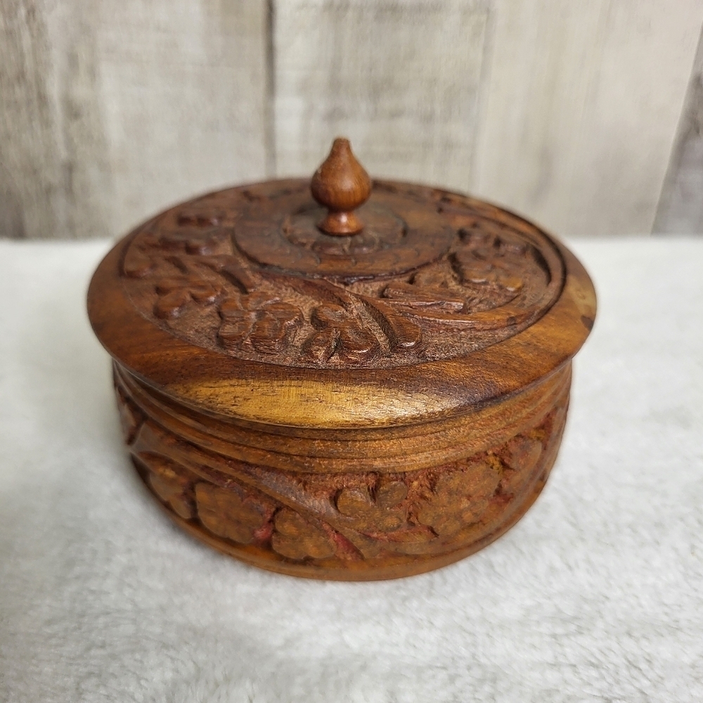 Bohemian Hand Carved Wooden Coaster Set.
